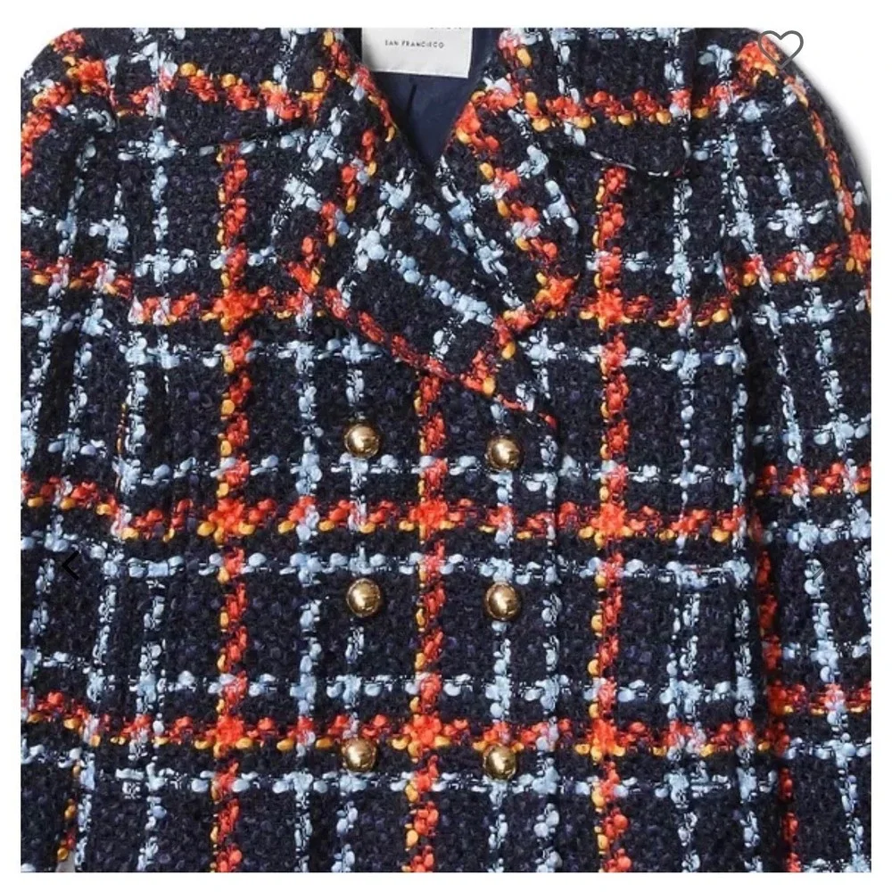 Janie and Jack Plaid Boucle Jacket Girls 18-24 Month Double Breasted Gold Button